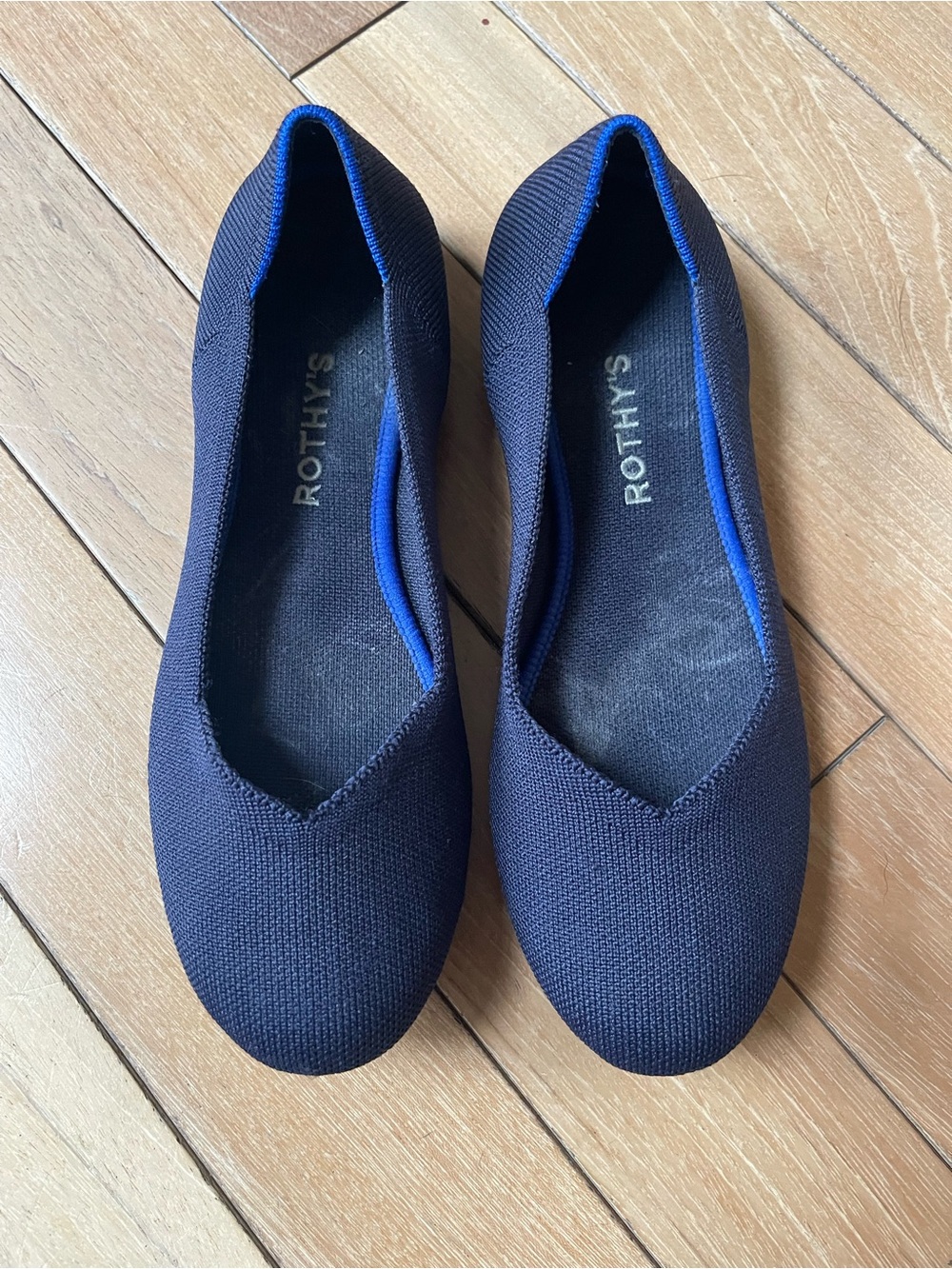 Rothy’s The Flat Navy Black Cobalt Trim Knit Ballet Flats Shoes Size 9